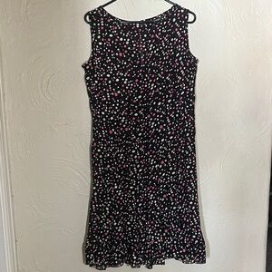 Studio I Black and Pink Polka Dot Midi Dress